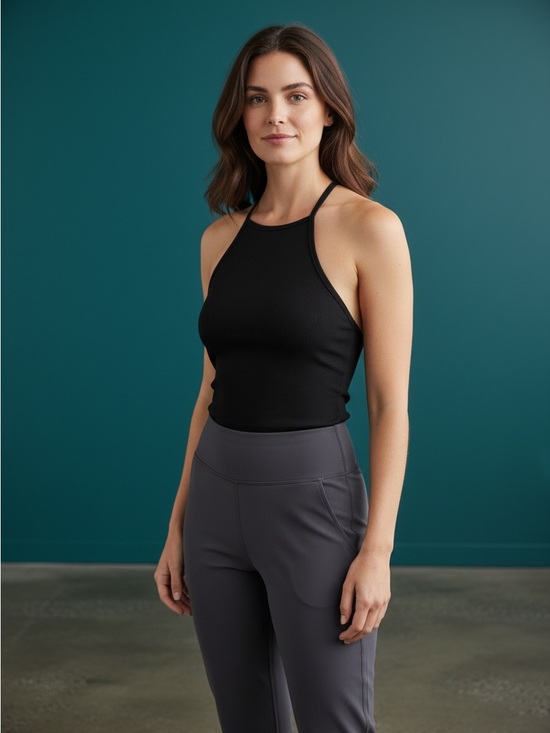 Athleta Tops - Athleta Black Ribbed Halter Tank Top